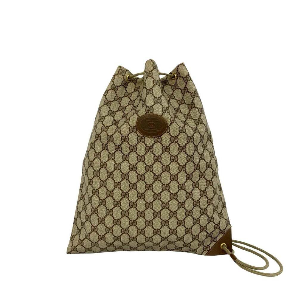 GUCCI Vintage Old Gucci GG Logo Leather Semi-Shoulder Bag Handbag Drawstring ...